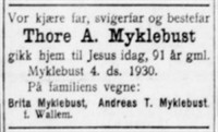1930.07.05 - Aftenbladet - Thore A. Myklebust d03.05.1930